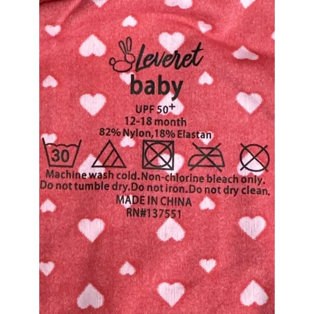 Leveret Baby One Piece Rashguard Hearts 12-18 Month Red